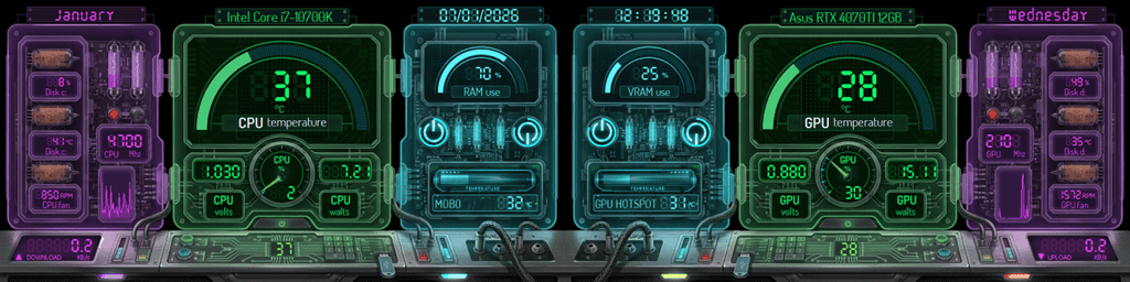 AIDA64 Skin Digital Circuit HUD 1920x480 - AIDA Skins