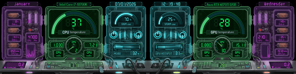 AIDA64 Skin Digital Circuit HUD 1920x480 - AIDA Skins