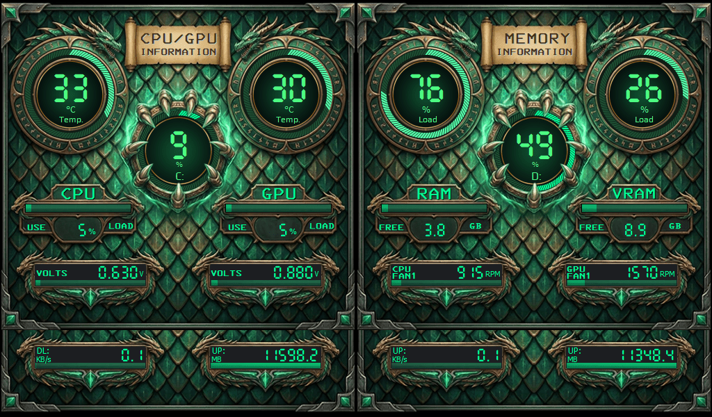 AIDA64 Skin Dragon Elements HUD 1024x600 - AIDA Skins