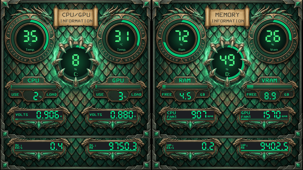 AIDA64 Skin Dragon Elements HUD 1920x1080 - AIDA Skins