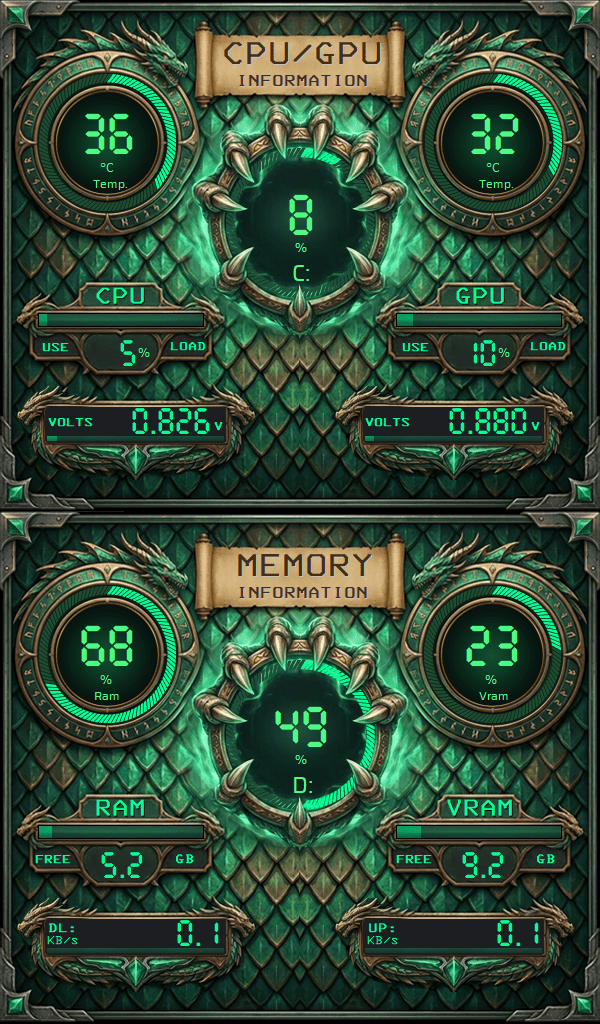 AIDA64 Skin Dragon Elements HUD 600x1024 - AIDA Skins
