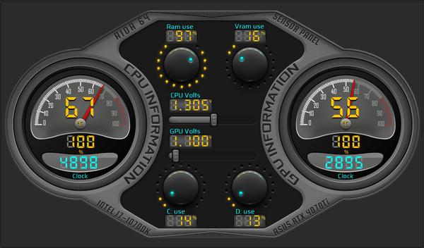 AIDA64 Skin Dual Temp Monitor HUD 1024x600 - AIDA Skins