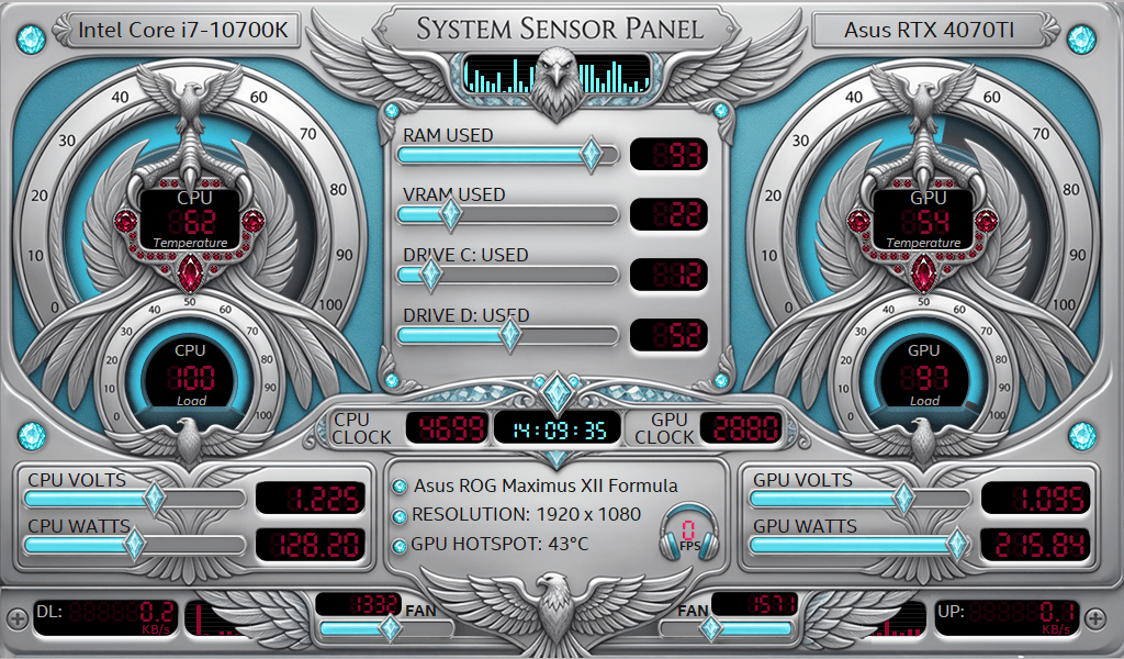 AIDA64 Skin Eagle Sentinel HUD 1024x600 - AIDA Skins