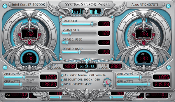AIDA64 Skin Eagle Sentinel HUD 1024x600 - AIDA Skins