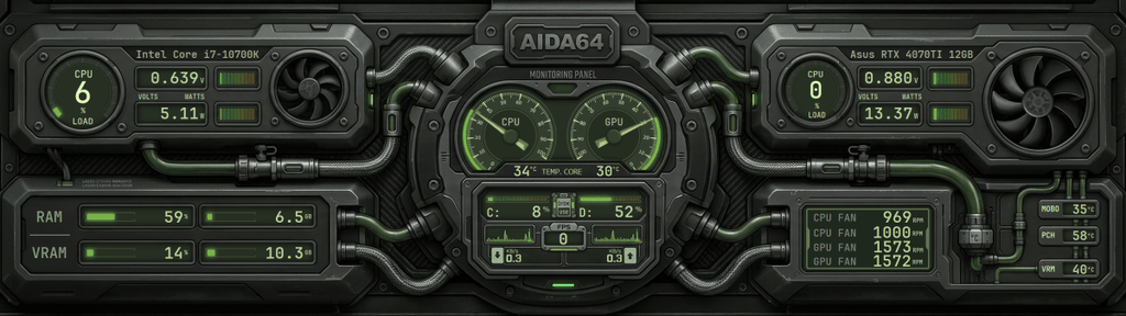 AIDA64 Skin EctoCore HUD 2560x720 - AIDA Skins