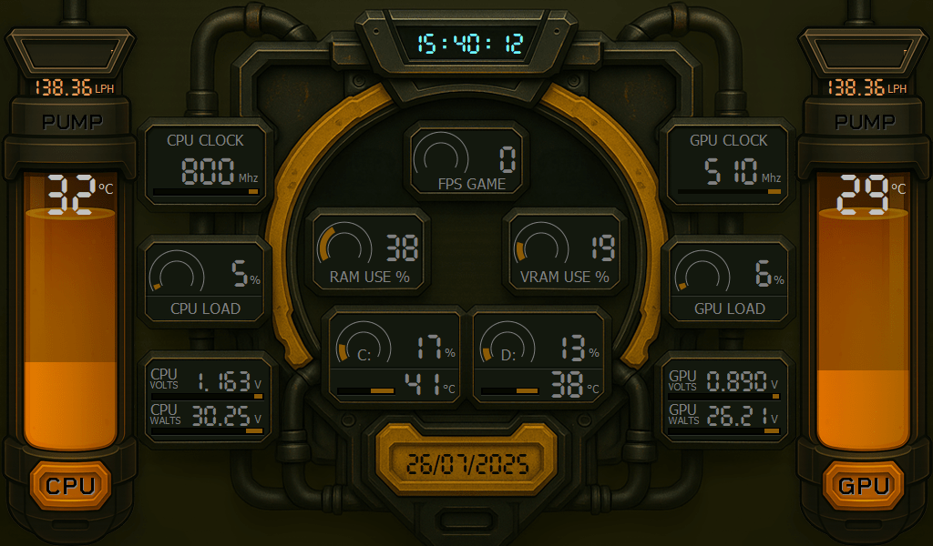 AIDA64 Skin Energy Arc Monitor HUD 1024x600 - AIDA Skins