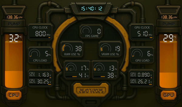 AIDA64 Skin Energy Arc Monitor HUD 1024x600 - AIDA Skins