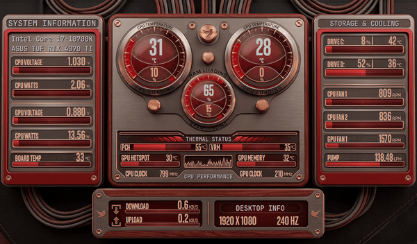 AIDA64 Skin Forja Escarlate HUD 1024x600 - AIDA Skins