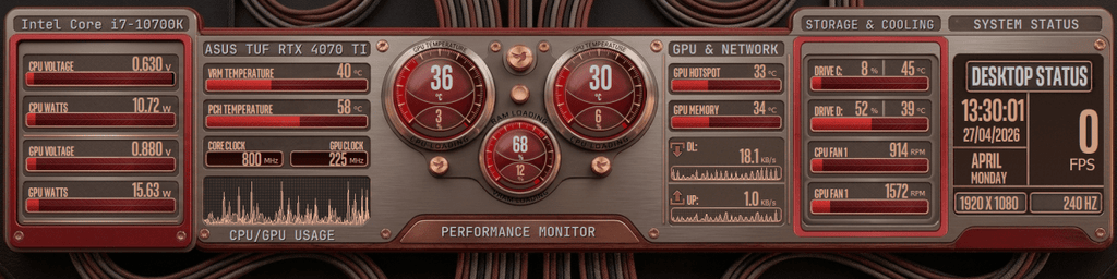 AIDA64 Skin Forja Escarlate HUD 1920x480 - AIDA Skins