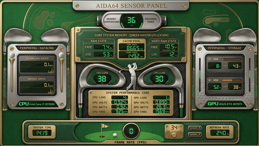 AIDA64 Skin Golf Dashboard HUD 1920x1080 - AIDA Skins