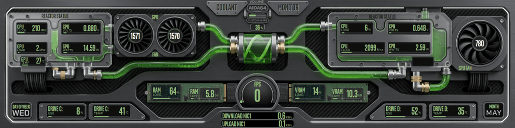 AIDA64 Skin Green Reactor HUD 1920x480 - AIDA Skins