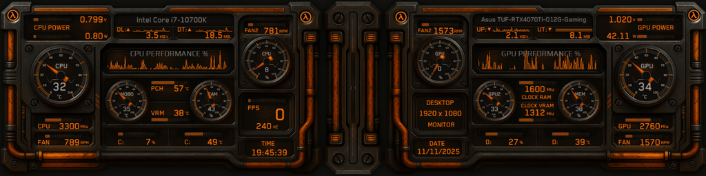 AIDA64 Skin Half Life HUD 1920x480 - AIDA Skins