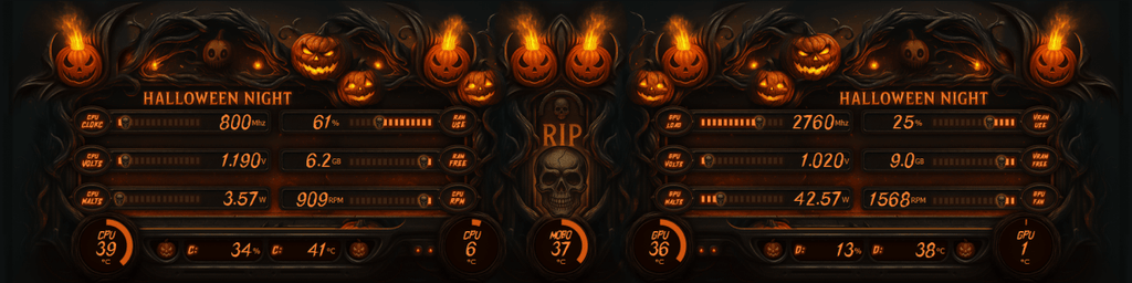 AIDA64 Skin Halloween night HUD 1920x480 - AIDA Skins
