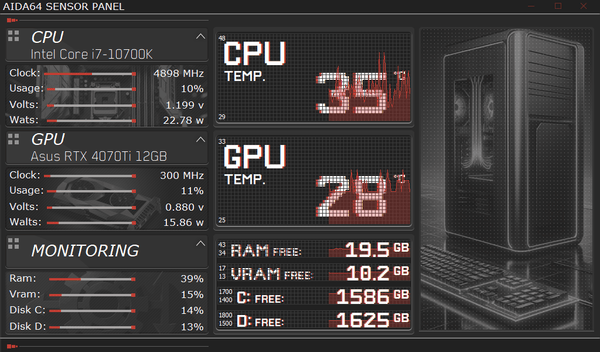 AIDA64 Skin Hardware Monitor HUD 1024x600 - AIDA Skins