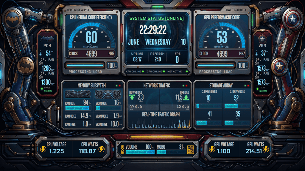 AIDA64 Skin Hero Core Alpha HUD 1920x1080 - AIDA Skins
