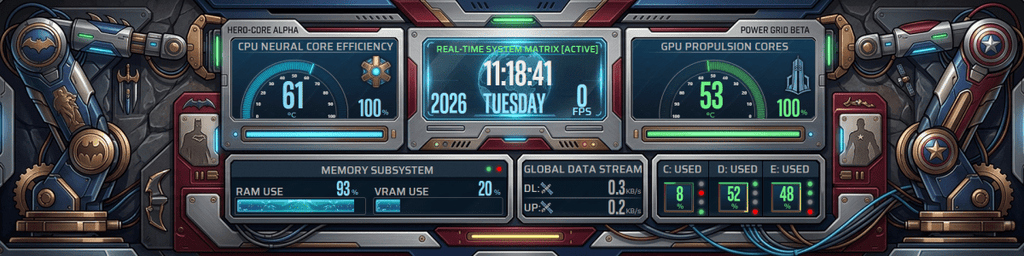 AIDA64 Skin Hero Core Alpha HUD 1920x480 - AIDA Skins