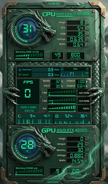 AIDA64 Skin Imperial Dragon HUD 600x1024 - AIDA Skins