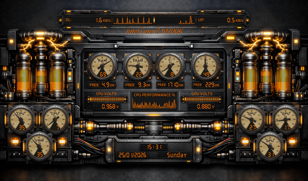 AIDA64 Skin Industrial Reactor HUD 1024x600 - AIDA Skins