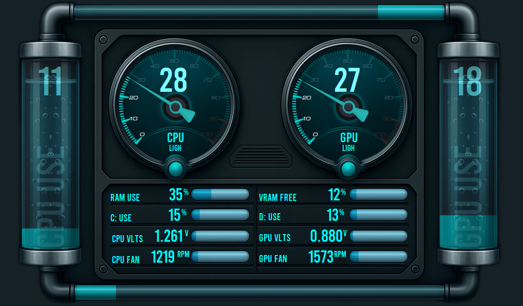 AIDA64 Skin LiquidForge HUD 1024x600 - AIDA Skins