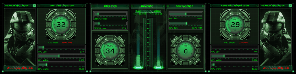 AIDA64 Skin Master Chief HUD 1920x480 - AIDA Skins