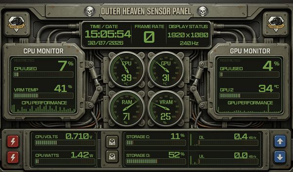 AIDA64 Skin Metal Tactical HUD 1024x600 - AIDA Skins