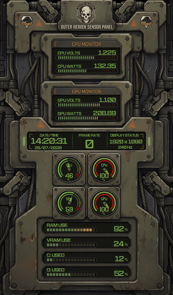AIDA64 Skin Metal Tactical HUD 600x1024 - AIDA Skins