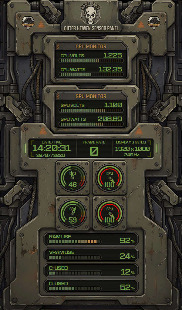 AIDA64 Skin Metal Tactical HUD 600x1024 - AIDA Skins