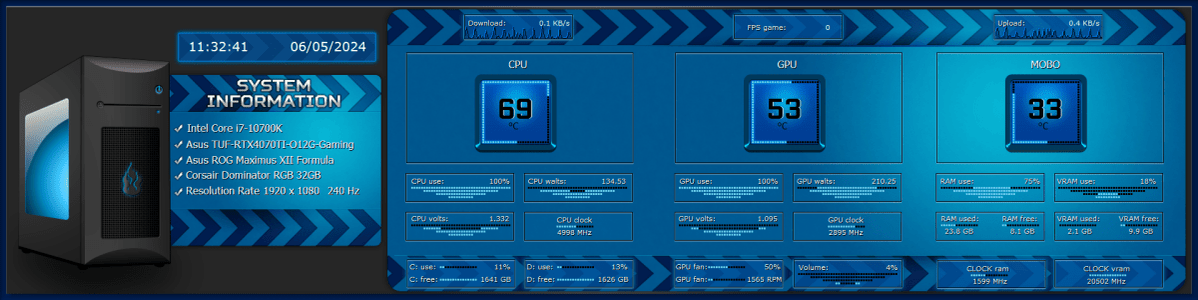 AIDA64 Skin My Computer HUD 1920x480 - AIDA Skins | AIDA Skins