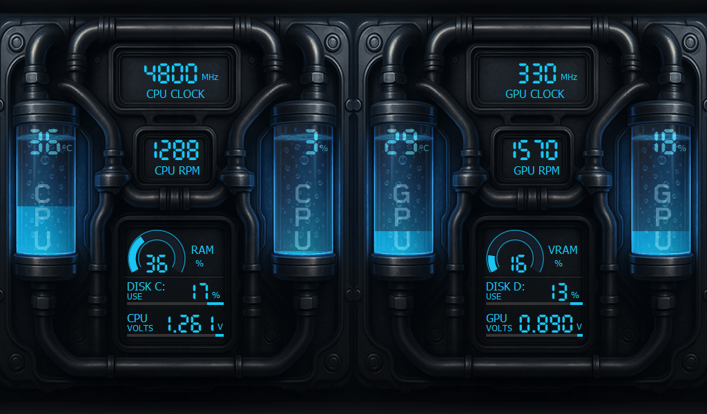 AIDA64 Skin Neon Coolant Drive HUD 1024x600 - AIDA Skins