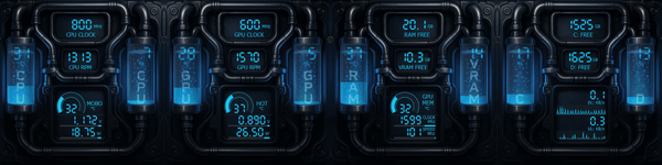 AIDA64 Skin Neon Coolant Drive HUD 1920x480 - AIDA Skins