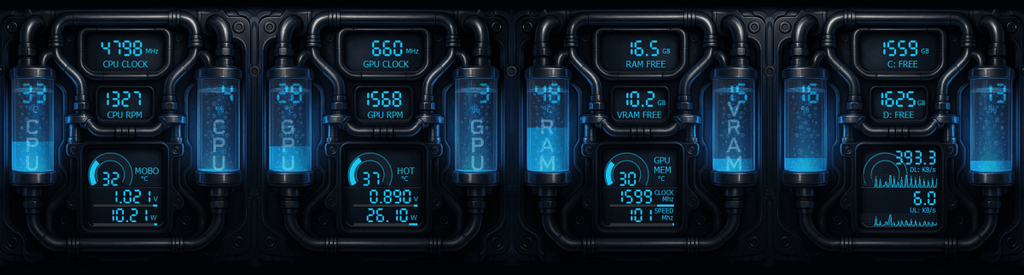 AIDA64 Skin Neon Coolant Drive HUD 1920x515 - AIDA Skins