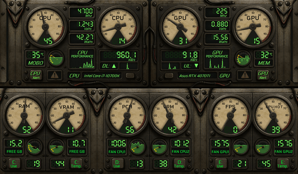 AIDA64 Skin Nuclear Gauge Panel HUD 1024x600 - AIDA Skins