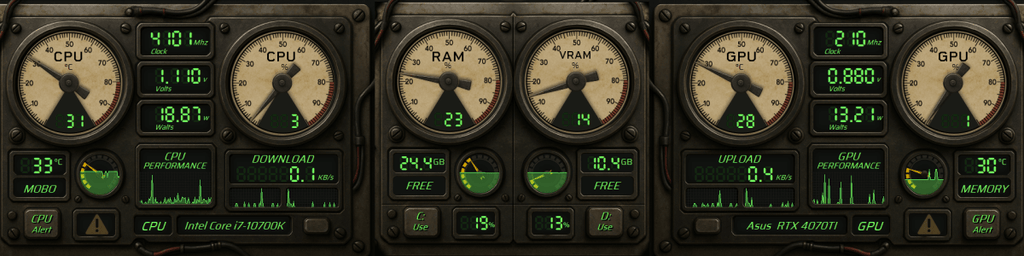 AIDA64 Skin Nuclear Gauge Panel HUD 1920x480 - AIDA Skins