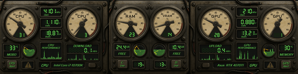 AIDA64 Skin Nuclear Gauge Panel HUD 1920x480 - AIDA Skins