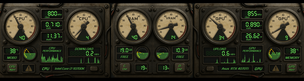 AIDA64 Skin Nuclear Gauge Panel HUD 1920x515 - AIDA Skins | AIDA Skins