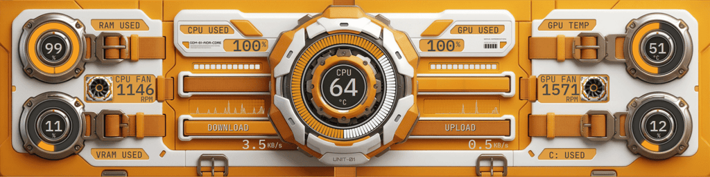 AIDA64 Skin Orange ExoFrame HUD 1920x480 - AIDA Skins