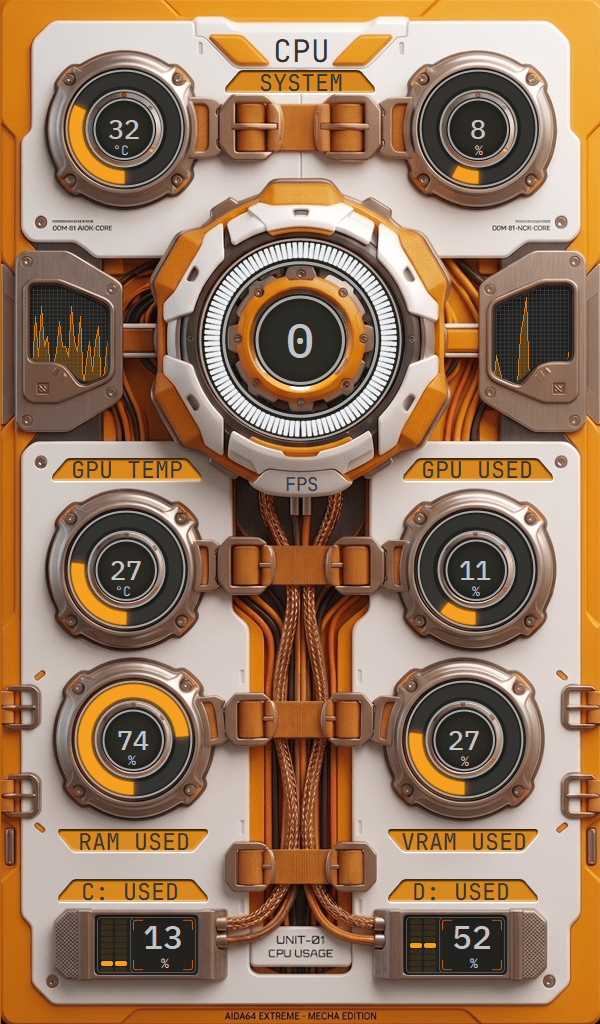 AIDA64 Skin Orange ExoFrame HUD 600x1024 - AIDA Skins