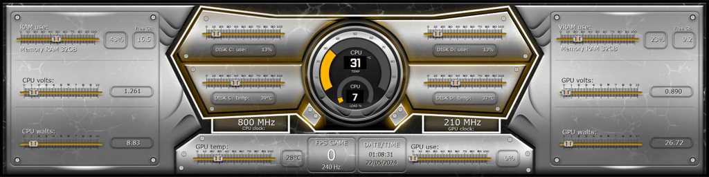 AIDA64 Skin Orbit Monitor HUD 1920x480 - AIDA Skins