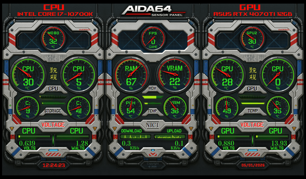 AIDA64 Skin Override Unit HUD 1024x600 - AIDA Skins