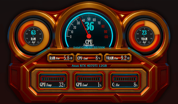 AIDA64 Skin Performance Gauge HUD 1024x600 - AIDA Skins