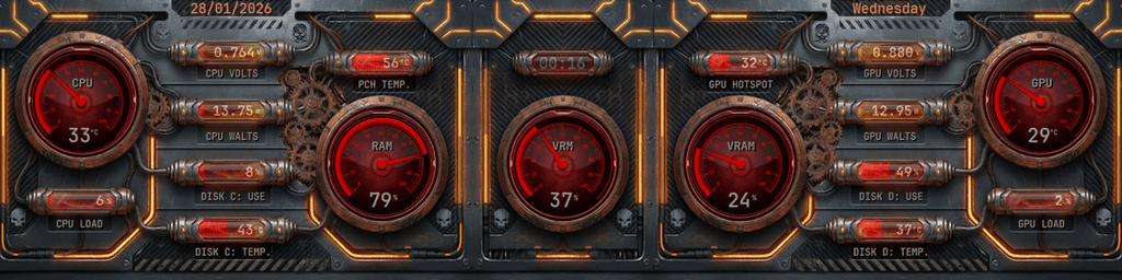 AIDA64 Skin Plasma Foundry HUD 1920x480 - AIDA Skins