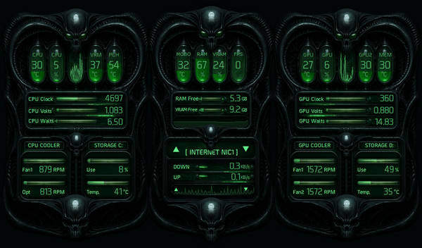 AIDA64 Skin Predator HUD 1024x600 - AIDA Skins