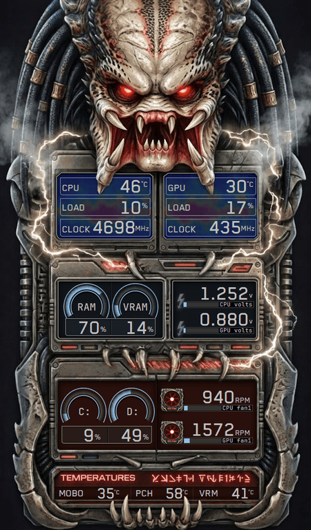 AIDA64 Skin Predator HUD 600x1024 - AIDA Skins | AIDA Skins