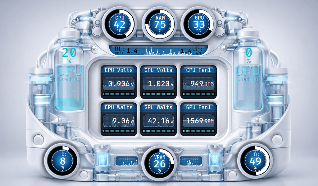 AIDA64 Skin Pulse Monitor HUD 1024x600 - AIDA Skins