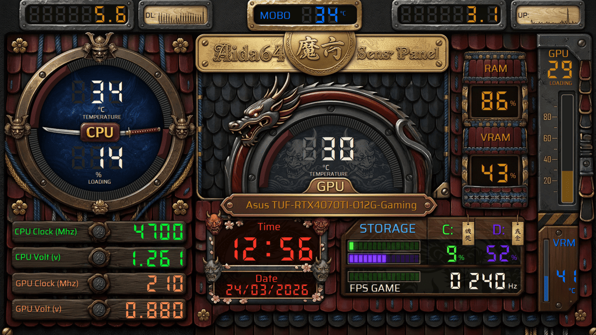 AIDA64 Skin Samurai Core HUD 1920x1080 - AIDA Skins | AIDA Skins
