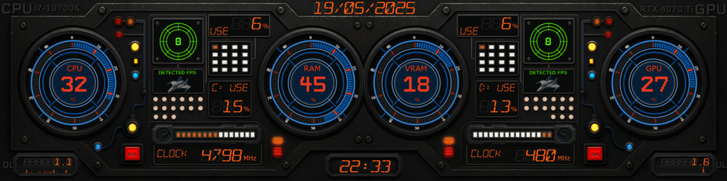 AIDA64 Skin Sentinel Commando HUD 1920x480 - AIDA Skins