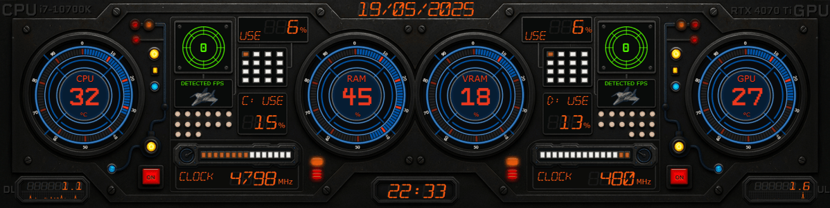 AIDA64 Skin Sentinel Commando HUD 1920x480 - AIDA Skins | AIDA Skins