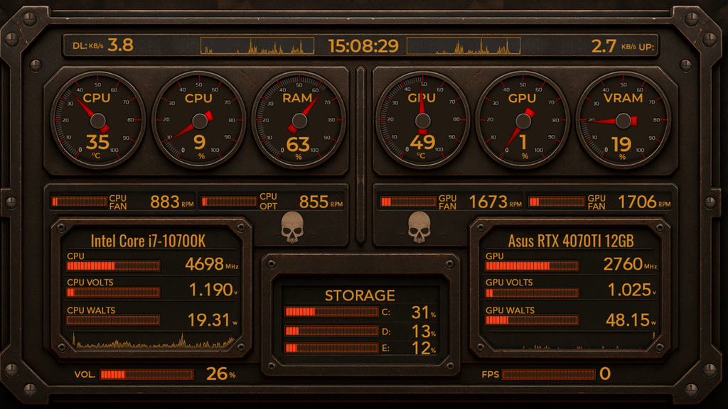 AIDA64 Skin Skull Protocol HUD 1920x1080 - AIDA Skins