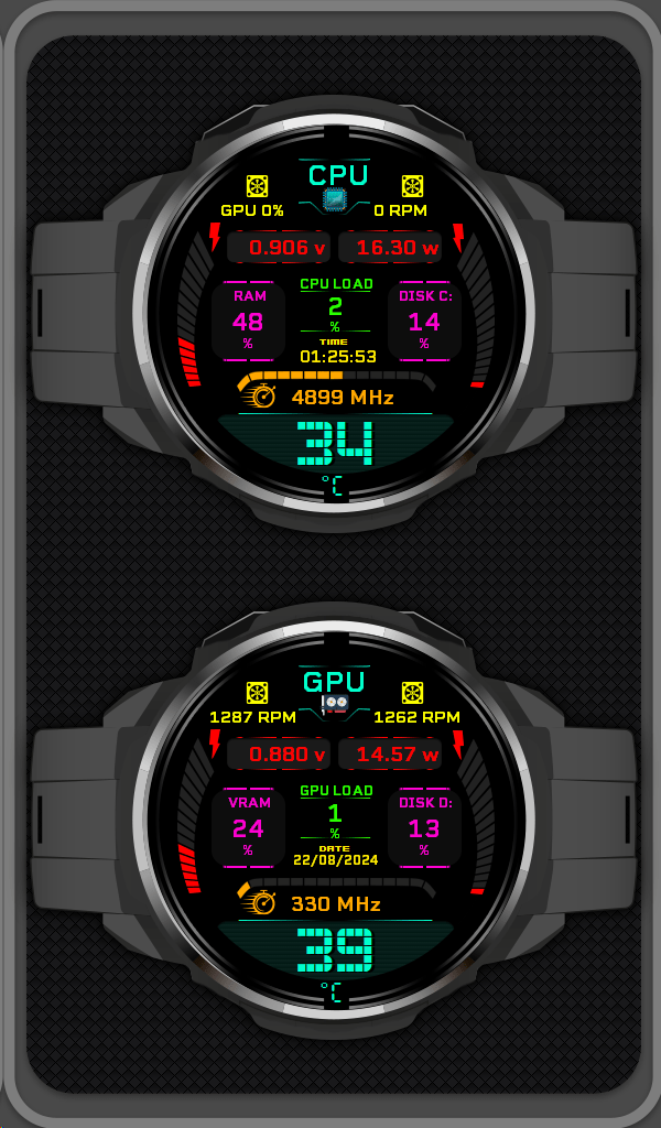 AIDA64 Skin Smart Watch Face HUD 600x1024 - AIDA Skins