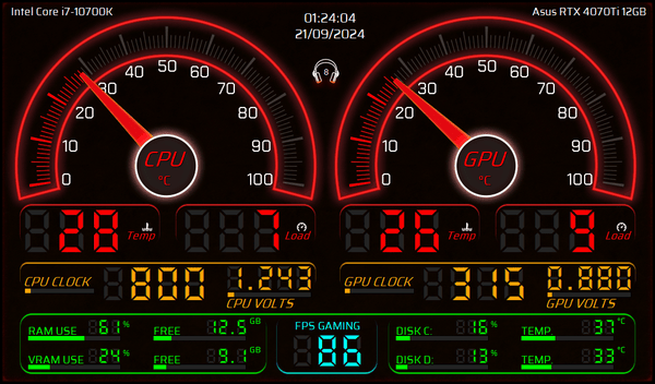 AIDA64 Skin SpeedLink Monitor HUD 1024x600 - AIDA Skins